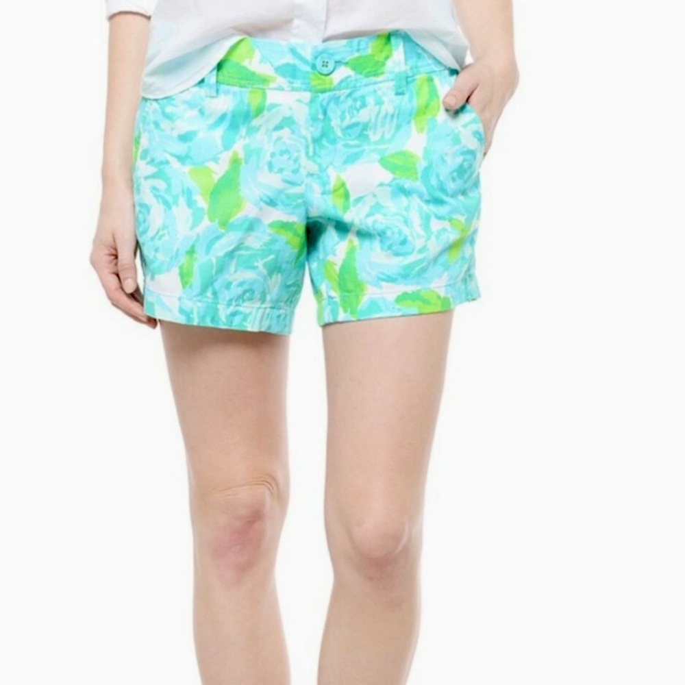Lilly Pulitzer The Callahan Shorts Floral Print Green Blue Size 4 Preppy Summer